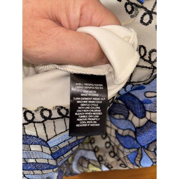 Beige ECI All Over Embroidery Midi Length Skirt 8 Teal Green Floral Lace Lined - Picture 8 of 14